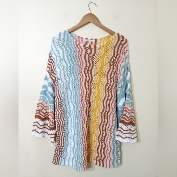Cato Sweaters - Cato Open Knit Colorful Wide Sleeve Sweater